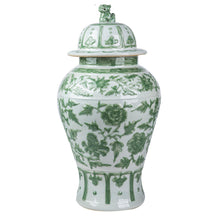 Load image into Gallery viewer, Celadon Green Carved Floral Temple Jar Lion Lid (Pre-Order)