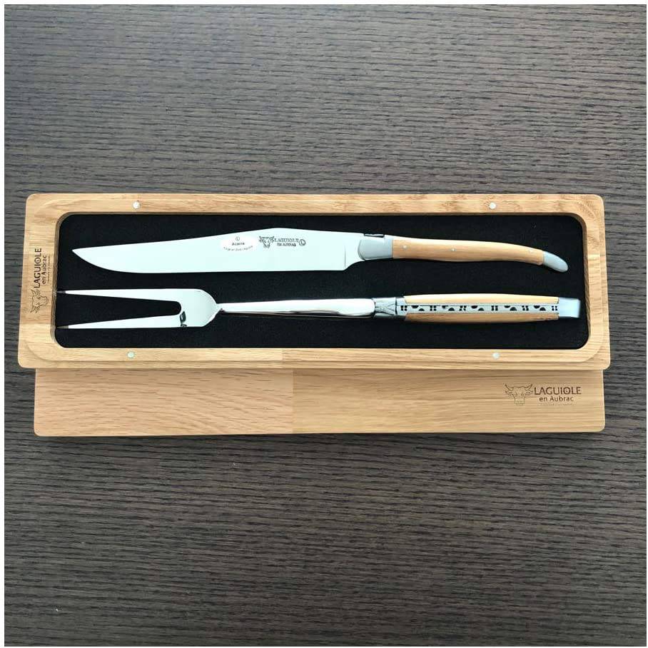 Laguiole en Aubrac Handcrafted Carving Set with Acacia Wood Handle
