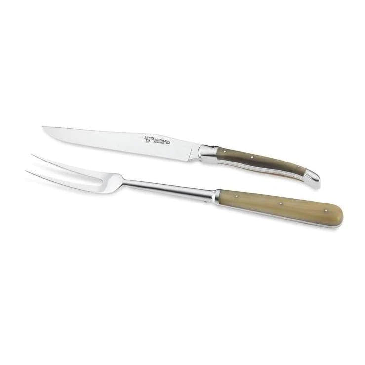 Laguiole en Aubrac Handcrafted Carving Set with Solid Horn Handle