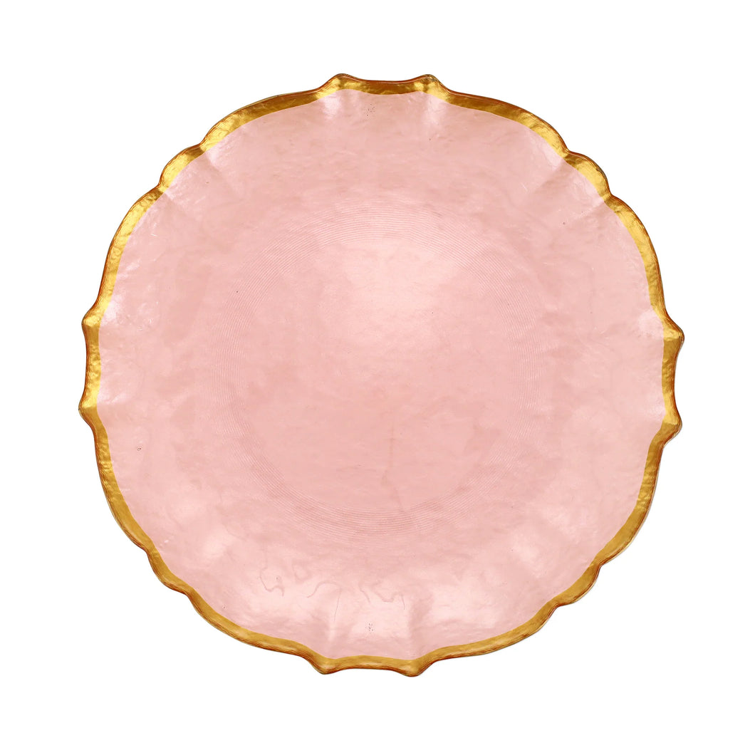 Baroque Glass Dinner Plates Pink S/4