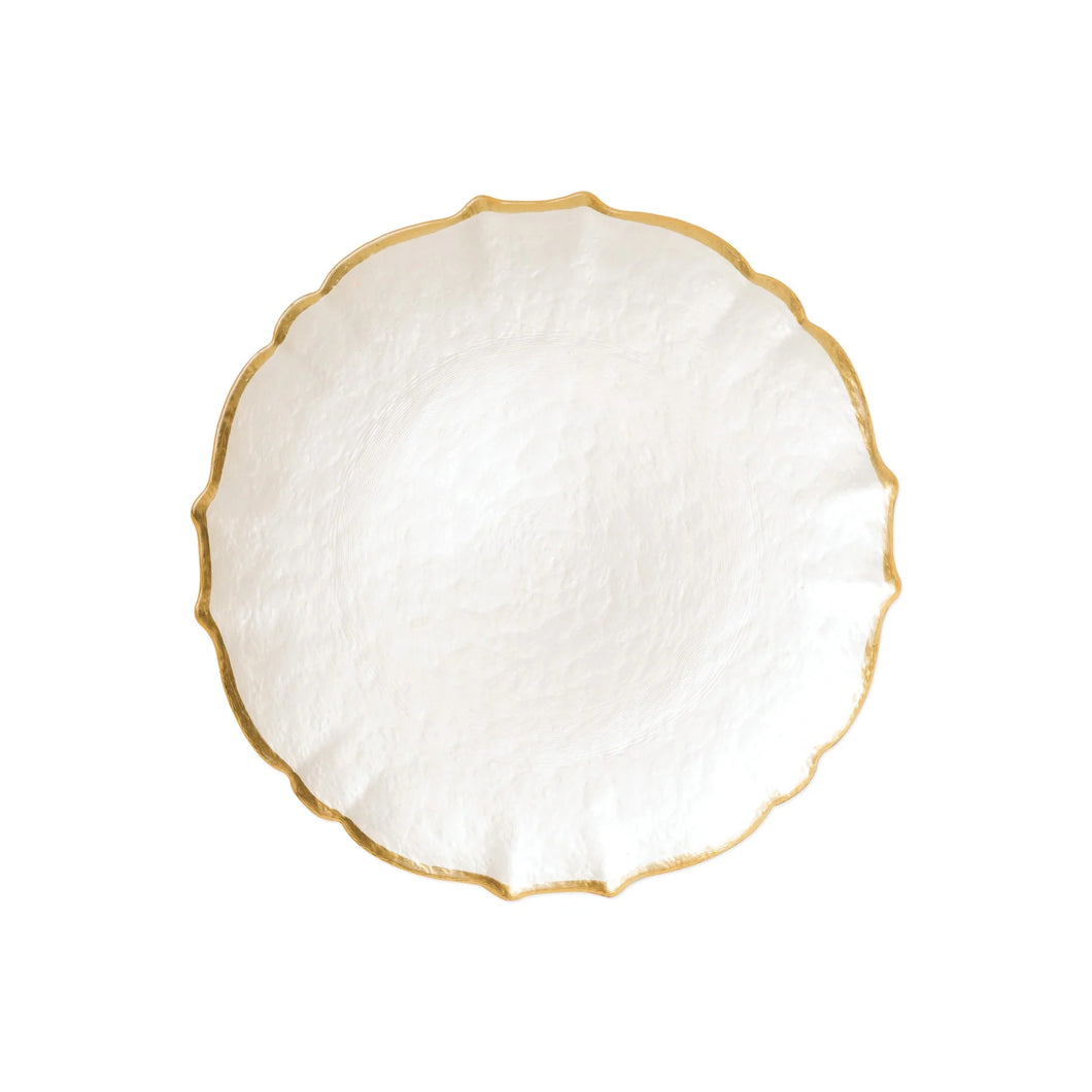Baroque Glass Salad Plates White S/4