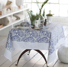 Load image into Gallery viewer, Santorini White &amp; Blue Tablecloth 70x144
