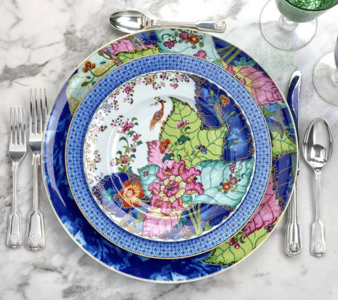 tobacco leaf salad Four Vintage Pattern Porcelain 7.5 Plates by Mann Fine China, Genus Nicotina The design shows the leaves of the flowering Nicotiana (Tobacco) plant upon which a small phoenix perches bearing a flowering twig in its beak Mottahedeh Vista Alegre Tobacco Leaf