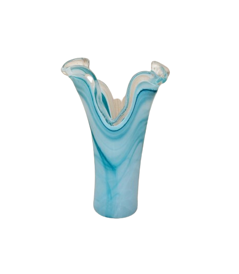 Murano White and Blue Lining Tall Vase