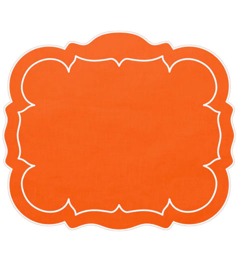 Linho Scalloped Rectangular Linen Mat Orange S/4