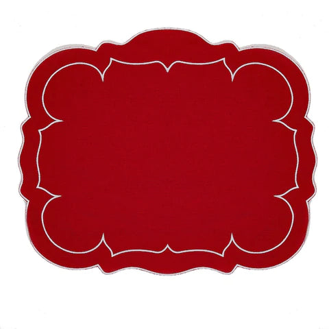 Linho Scalloped Rectangular Linen Mat Brick Red S/4