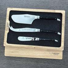 Load image into Gallery viewer, Laguiole en Aubrac Handmade 3-Piece Cheese Knife Set with Buffalo Horn Handle
