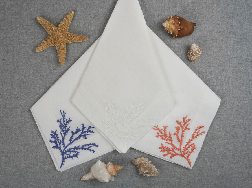 Coral Embroidery Napkins S/4