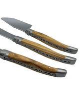 Load image into Gallery viewer, Laguiole en Aubrac Handcrafted 3-Piece Cheese Knife Set with Olivewood Handles
