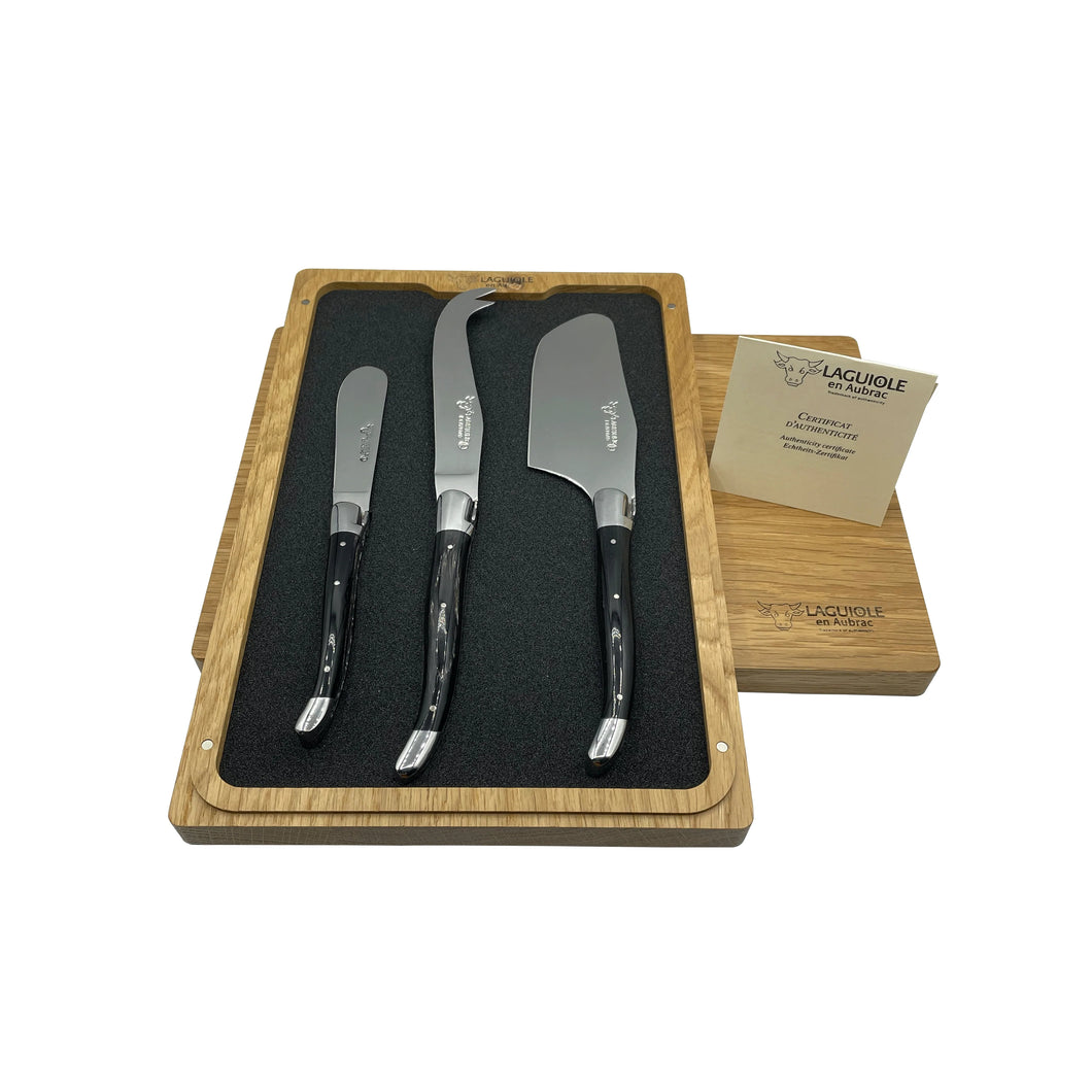Laguiole en Aubrac Handmade 3-Piece Cheese Knife Set with Buffalo Horn Handle
