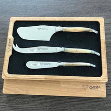 Load image into Gallery viewer, Laguiole en Aubrac Handcrafted 3-Piece Cheese Knife Set with Solid Horn Handles
