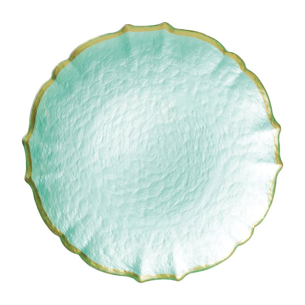 Baroque Glass Service Dinner Plate Aqua S/4