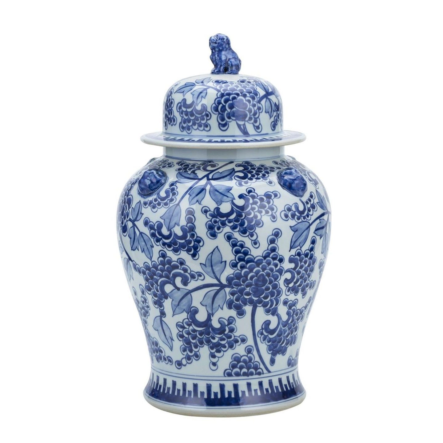 Blue And White Peony Temple Jar With Lion Handles (Pre-Order)